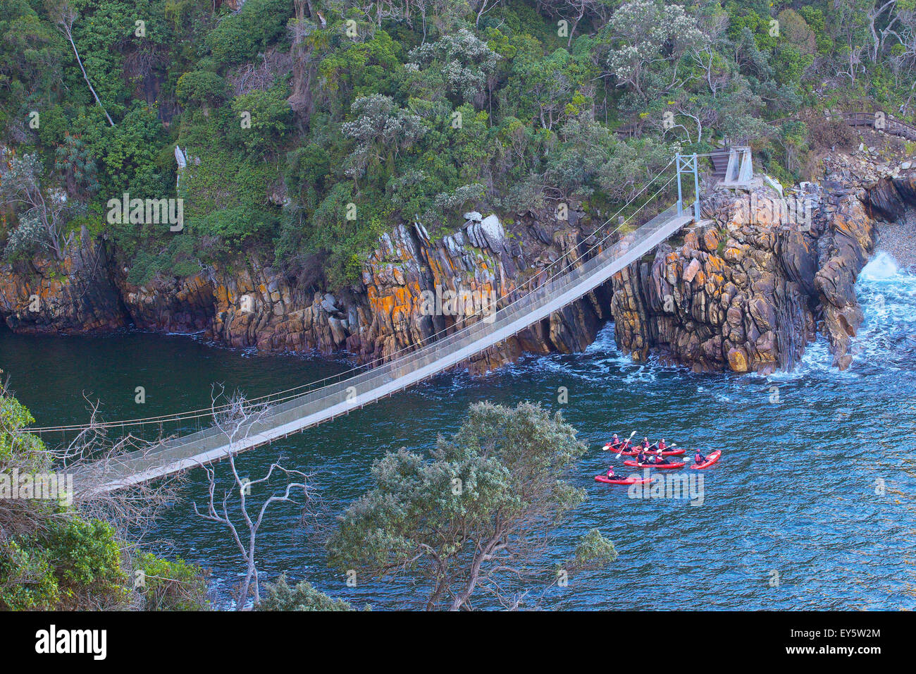 Kayaks and suspension bridge Tsitsikamma South Africa The "Garden