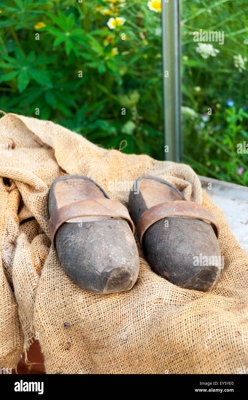 Garden clogs on hessian Stock Photo Alamy