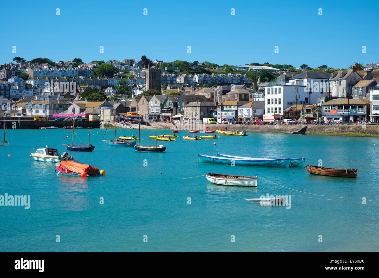 Boats moored in the harbour at St Ives, Cornwall, England, UK Stock Photo