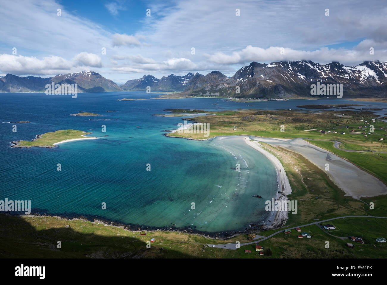 View over Yttersand beach, Moskenesøy, Lofoten Islands, Norway Stock Photo