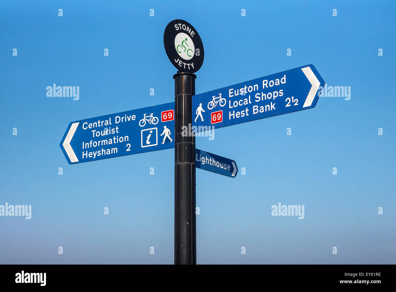 Finger board signpost on the coastal route in Morecambe UK Stock Photo