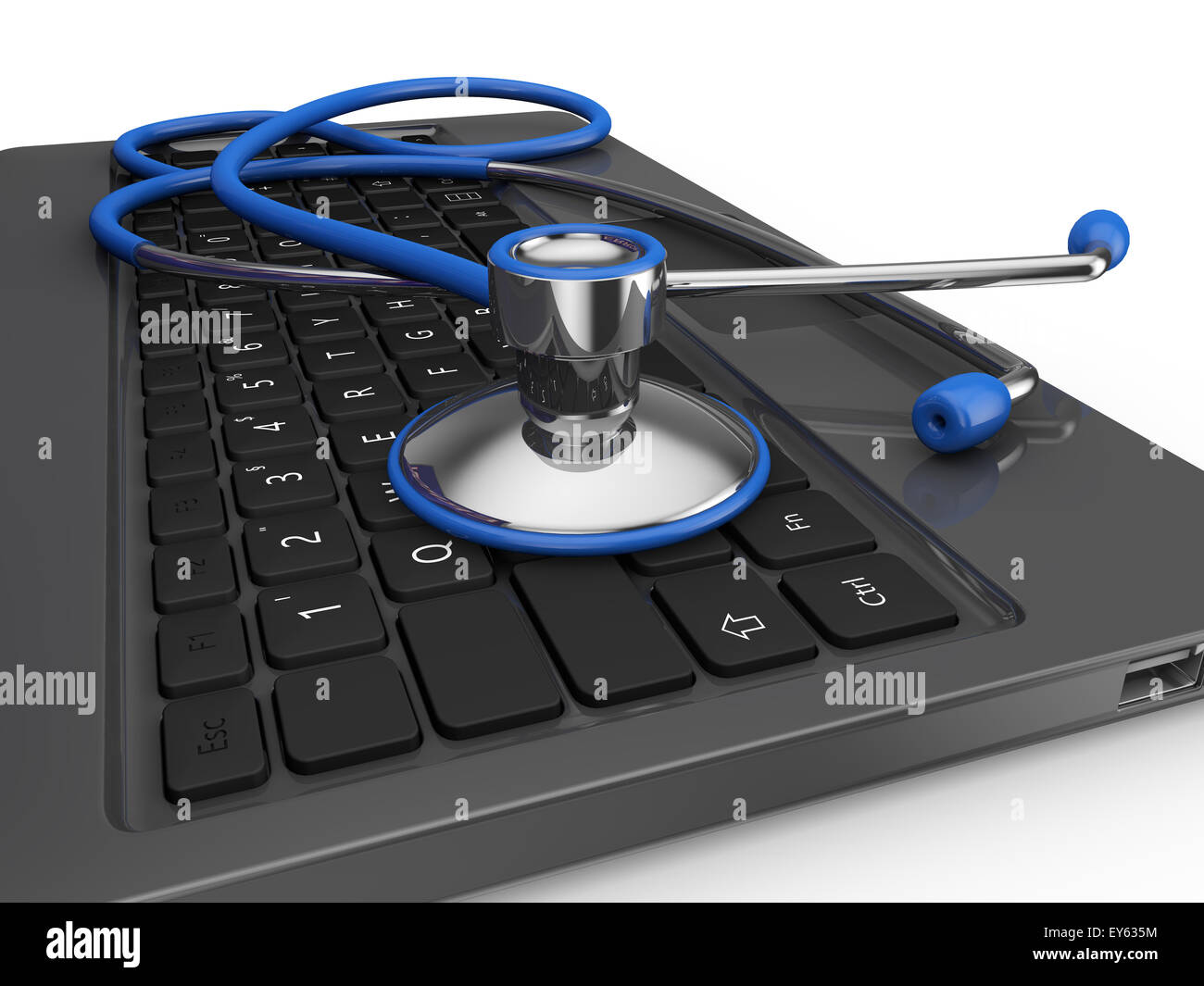 Medical stethoscope on a laptop computer, 3D rendering Stock Photo