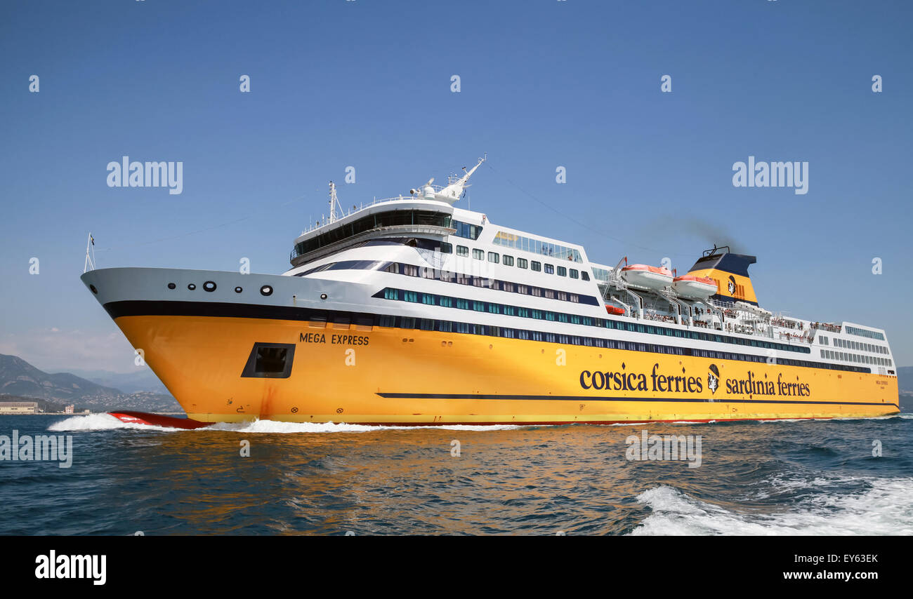 Ajaccio, France - June 30, 2015: The Mega Express ferry, big yellow ...