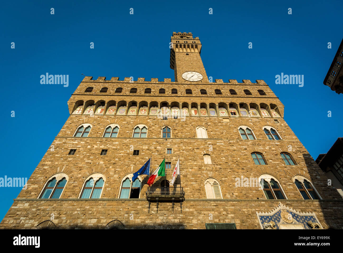 Palazzo Vecchio overlooking Piazza della Signoria. Florence, Italy. Stock Photo