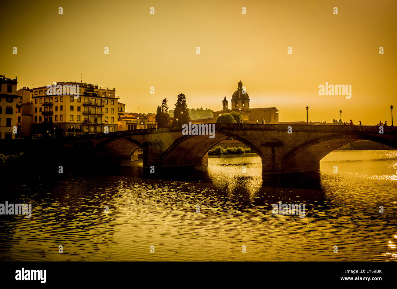 Ponte Alla Carraia with San Frediano in Cestello in the distance. Florence, Italy. Stock Photo