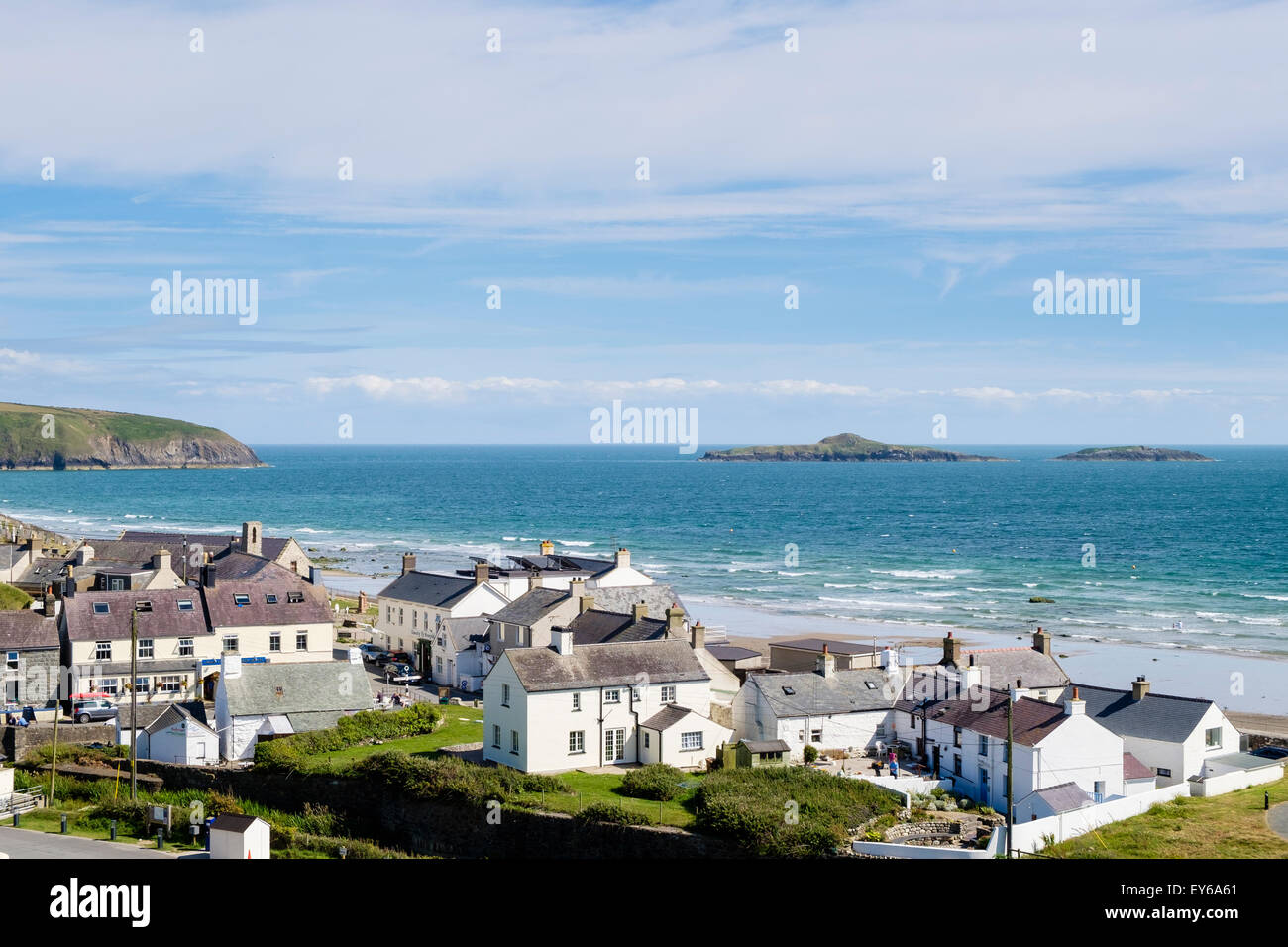 White buildings in quaint pretty coastal village of Aberdaron, Lleyn