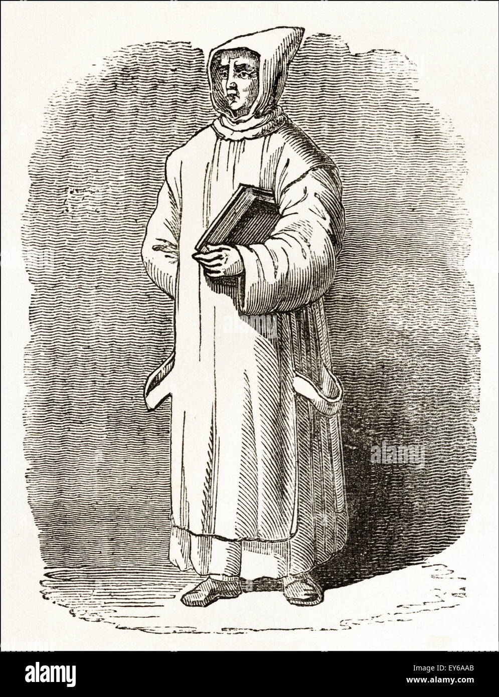 Carthusian monk of the medieval period circa 12th century. Victorian woodcut engraving circa 1845. Stock Photo