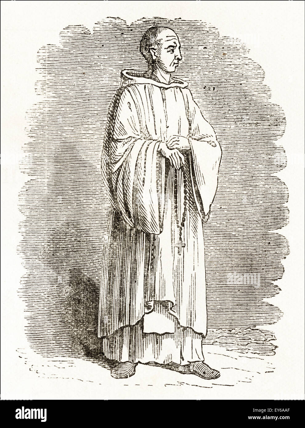 Cistercian monk of the medieval period circa 12th century. Victorian woodcut engraving circa 1845. Stock Photo