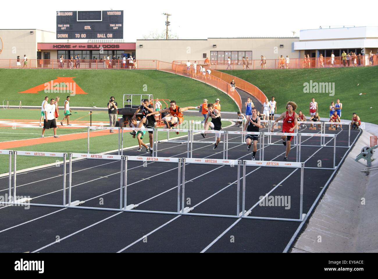 ARTESIA, NM APRIL 24 Boys competing in 100 meter hurdles race event
