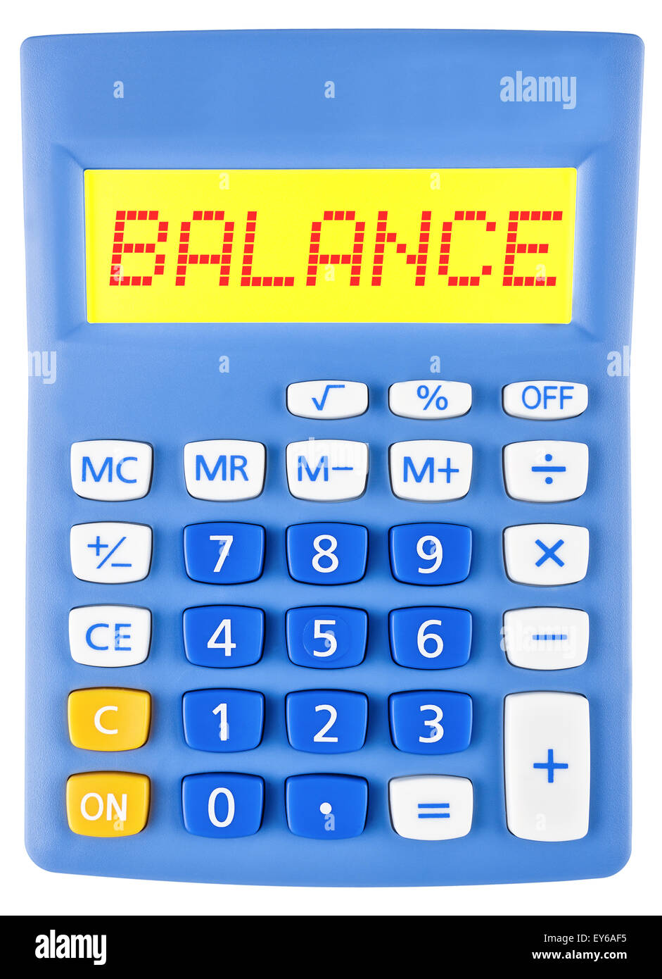 Calculator with BALANCE on display on white background Stock Photo