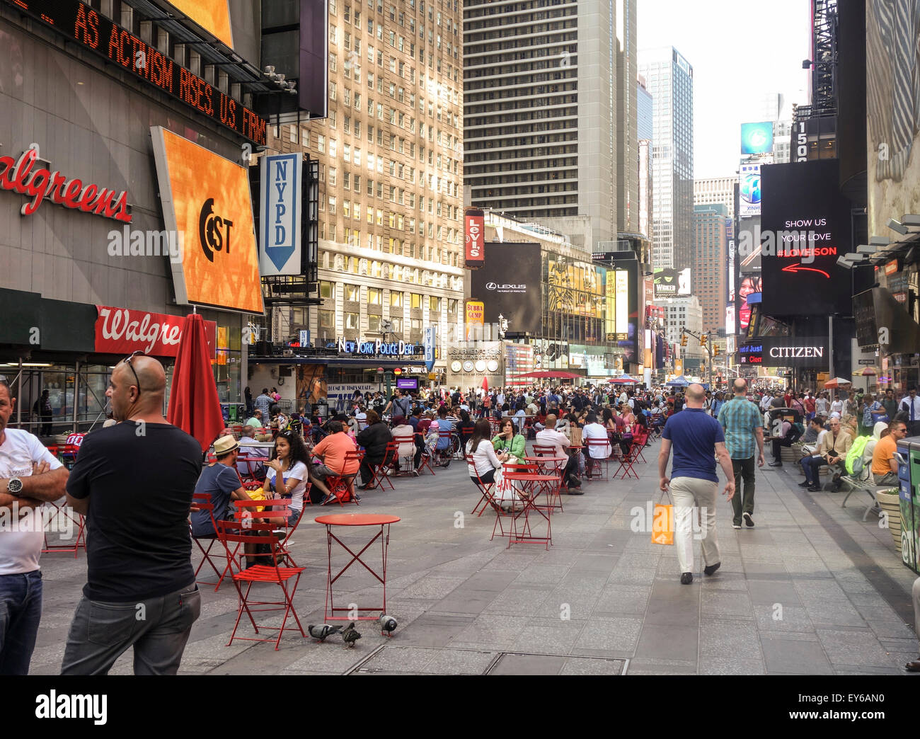 Times Square traffic, commercial intersection, pedestrian plaza, New York City, Manhattan, USA. Stock Photo