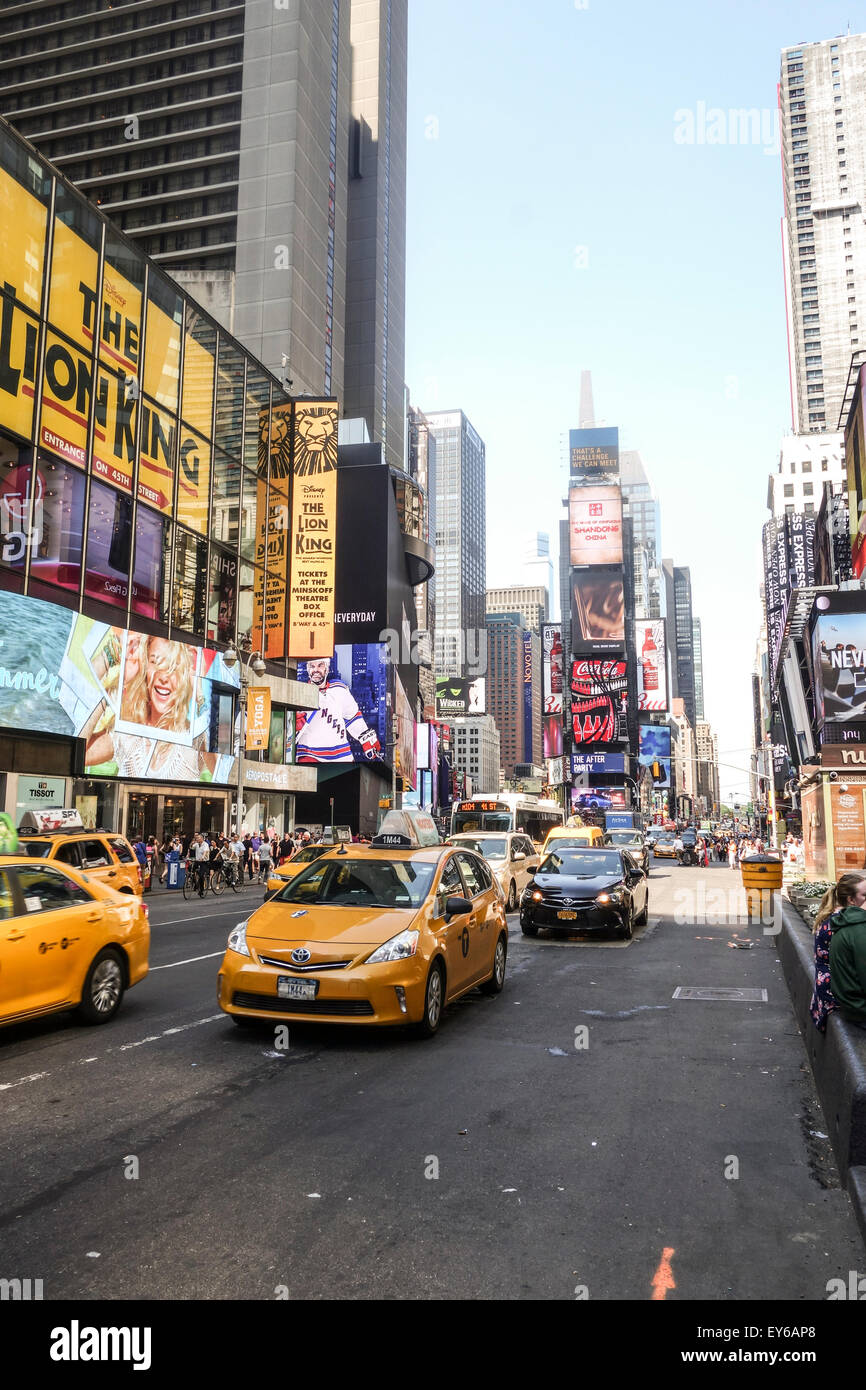 Times Square traffic, commercial intersection, yellow cabs, New York ...