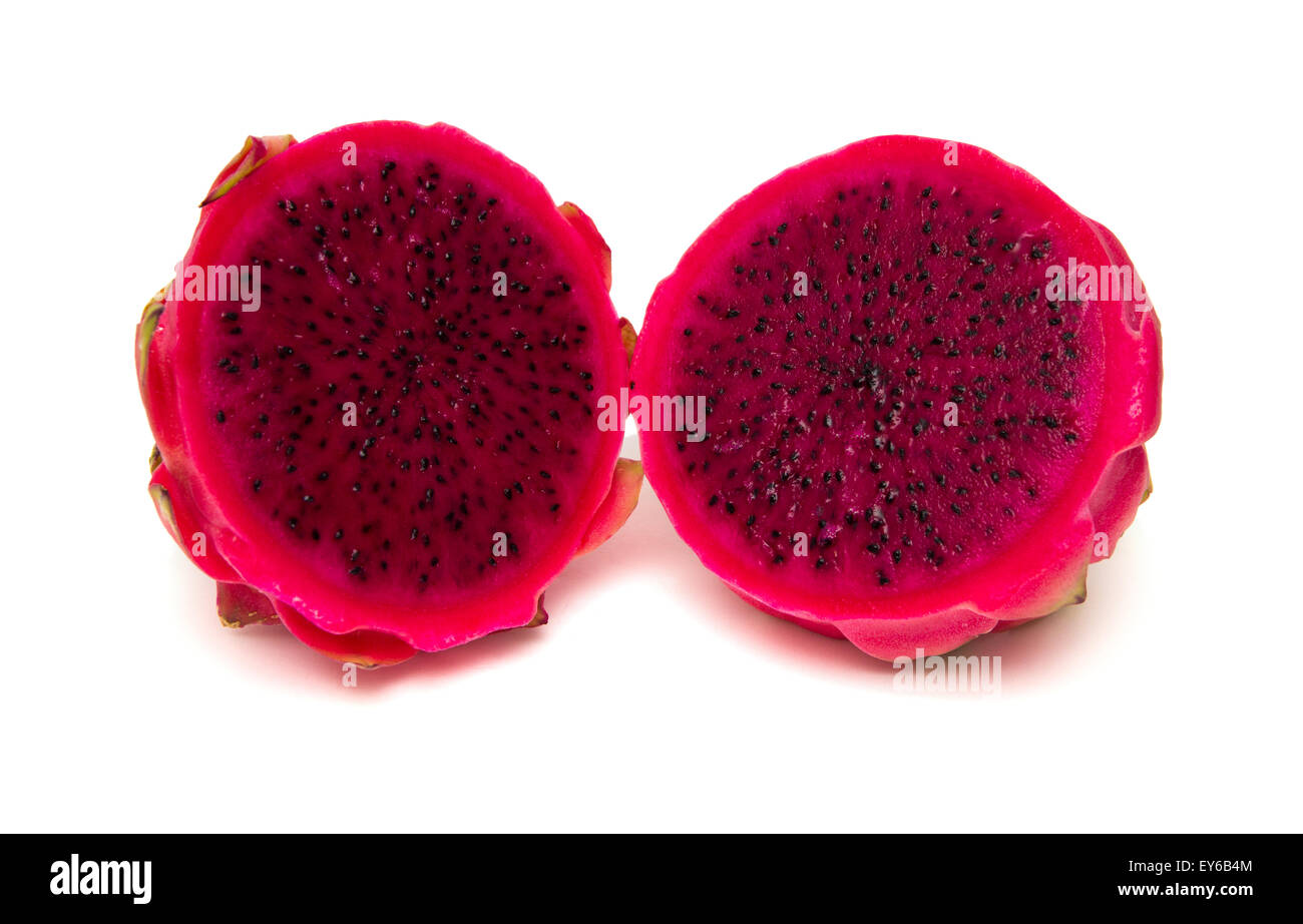 cut red dragon fruit with green scales food background Stock Photo Alamy