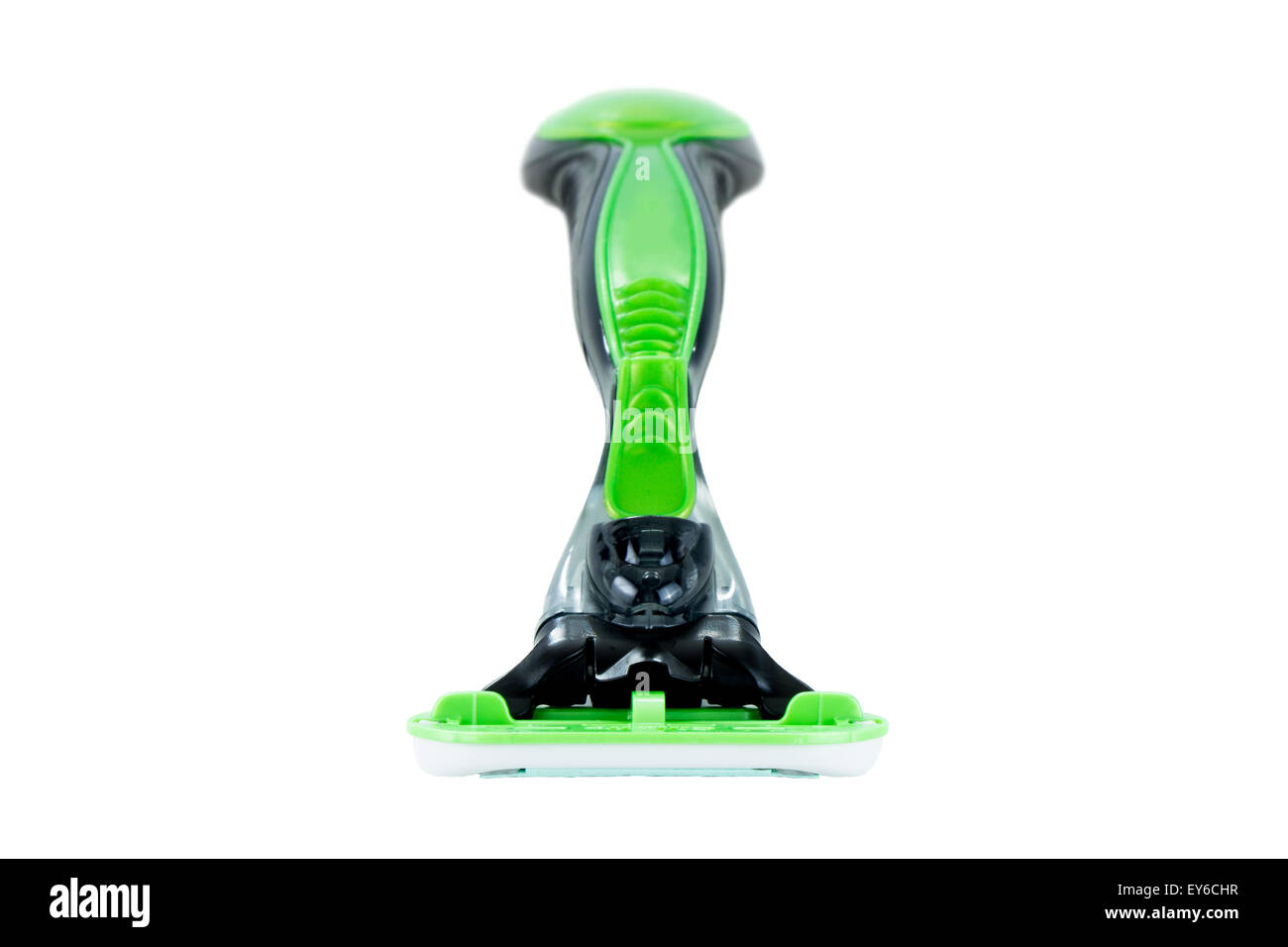 Close-up of a black & green men's razor, viewed from the front ...