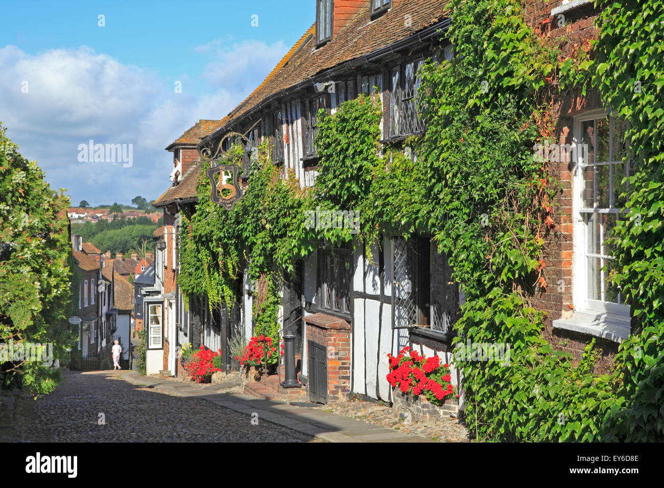 Rye, East Sussex.The historic ivy clad 15th Century Mermaid Inn, associated with smuggling in days gone by, Mermaid Street, Rye, Sussex, England UK GB Stock Photo