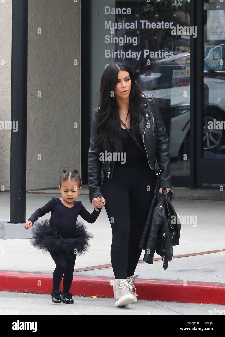 Kim Kardashian, sporting her husband's adidas Yeezy Boost by Kanye West  sneaker, takes daughter Nori West to a ballet class Featuring: Kim  Kardashian, Nori West Where: Reseda, California, United States When: 21