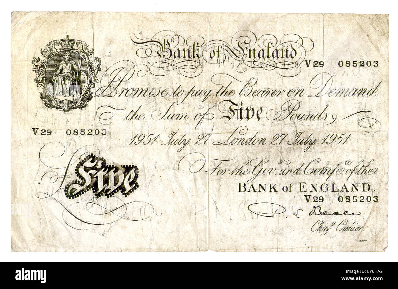 White five pound note Stock Photo
