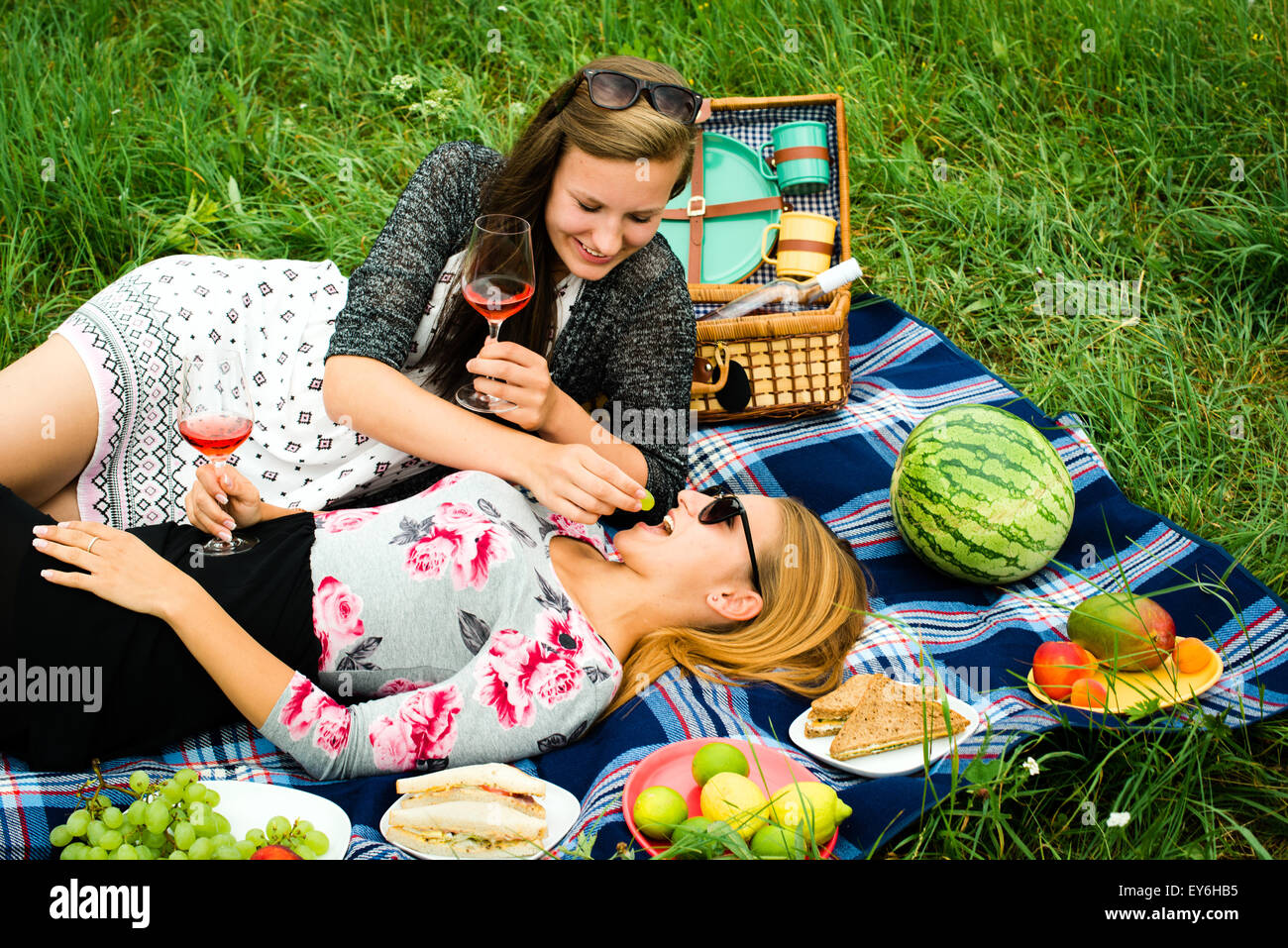 Best friends having a picnic Stock Photo