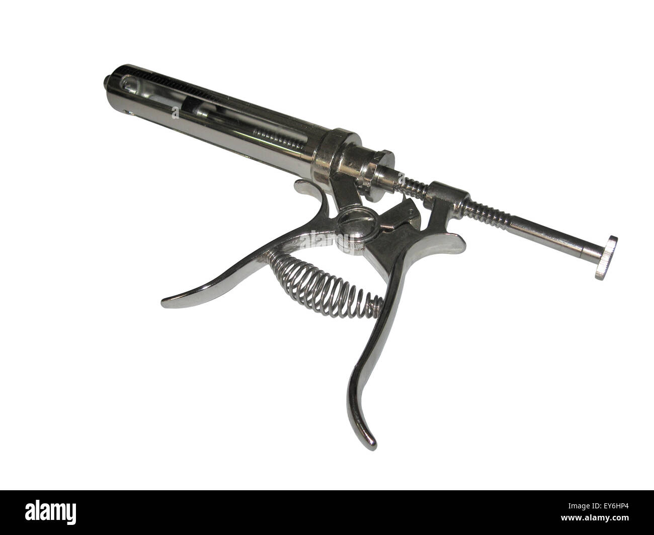Special tools for veterinarians. A gun for injection Cattle on a white