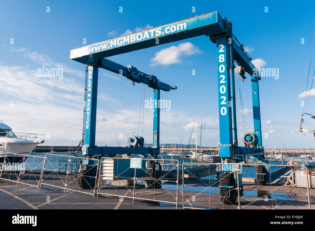 Crane for lifting boats out of the water at Dun Laoghaire Harbour Stock