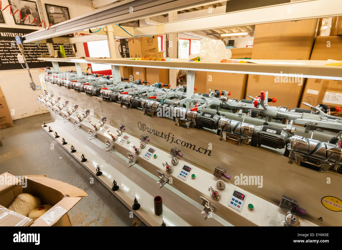 A brand new TS008 wool spinning machine, from Jiangsu Tangshi Textile Machinery at Avoca Handweavers, Ireland Stock Photo