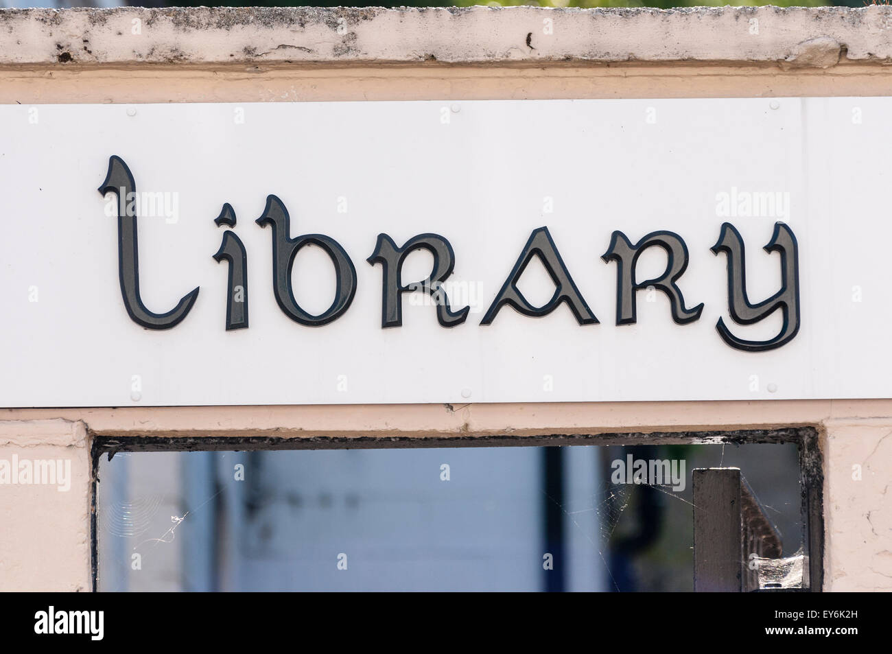 A sign for an Irish Library (see EY6K2G for the equivalent in Gaelic) Stock Photo