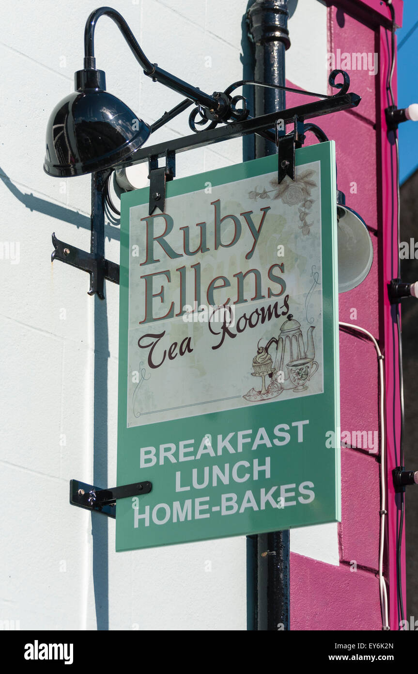 Sign for the famous Ruby Ellens Tea Rooms, Carlingford, Ireland Stock Photo