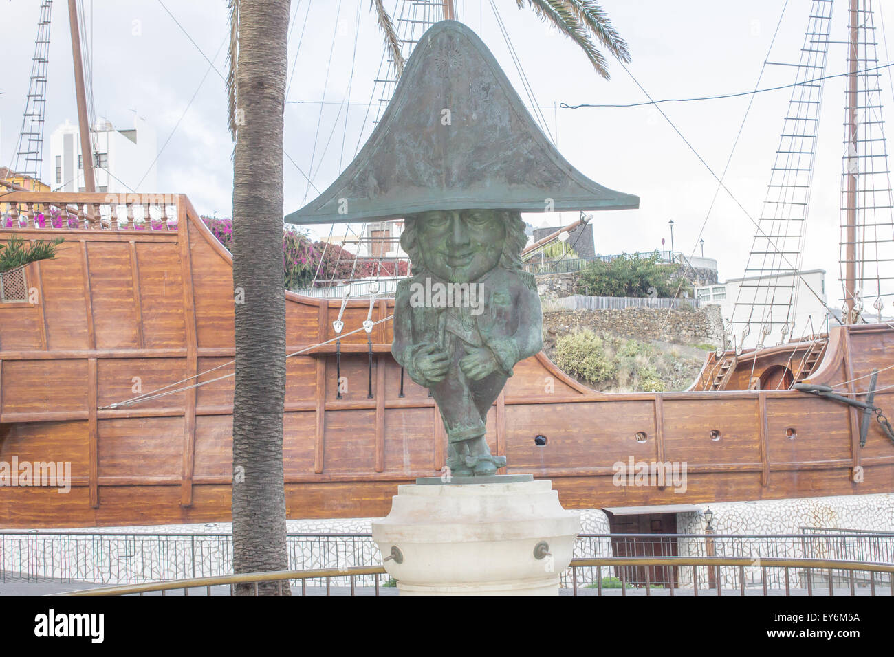 A dwarf statue designed by a local artist Luis Morera is on display outside the La Palma Maritime Museum in Santa Cruz. Stock Photo