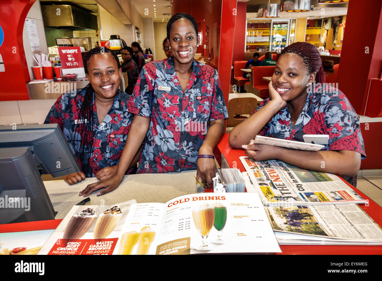 Cape Town South Africa,City Centre,center,St. George's Mall,Wimpy,restaurant restaurants food dining cafe cafes,interior inside,counter,Black woman fe Stock Photo