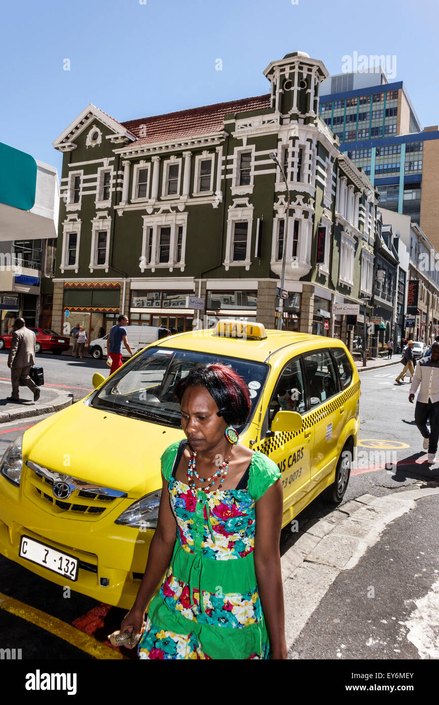 Cape Town South Africa,African,City Centre,center,Long Street,taxi cab,Black Blacks African Africans ethnic minority,adult adults woman women female l Stock Photo