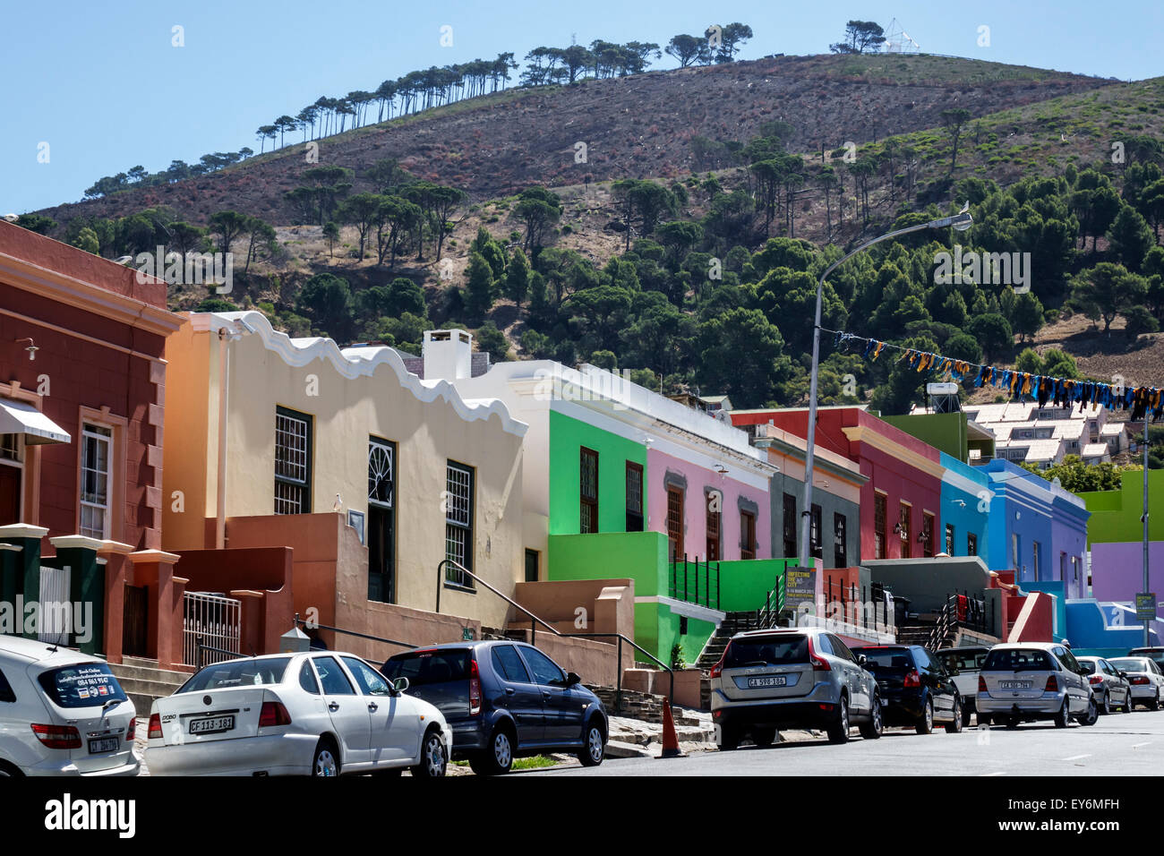Cape Town South Africa,Bo-Kaap,Schotsche Kloof,Wale Street,Malay Quarter,Muslim,houses,homes,colorful,Signal Hill,SAfri150309130 Stock Photo