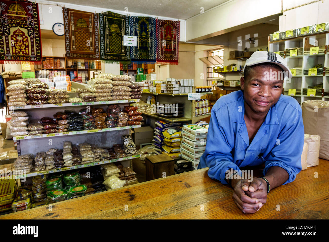Cape Town South Africa,Bo-Kaap,Schotsche Kloof,Malay Quarter,Wale Street,Muslim,Atlas Trading Company,Indian spice shop,interior inside,counter,Black, Stock Photo