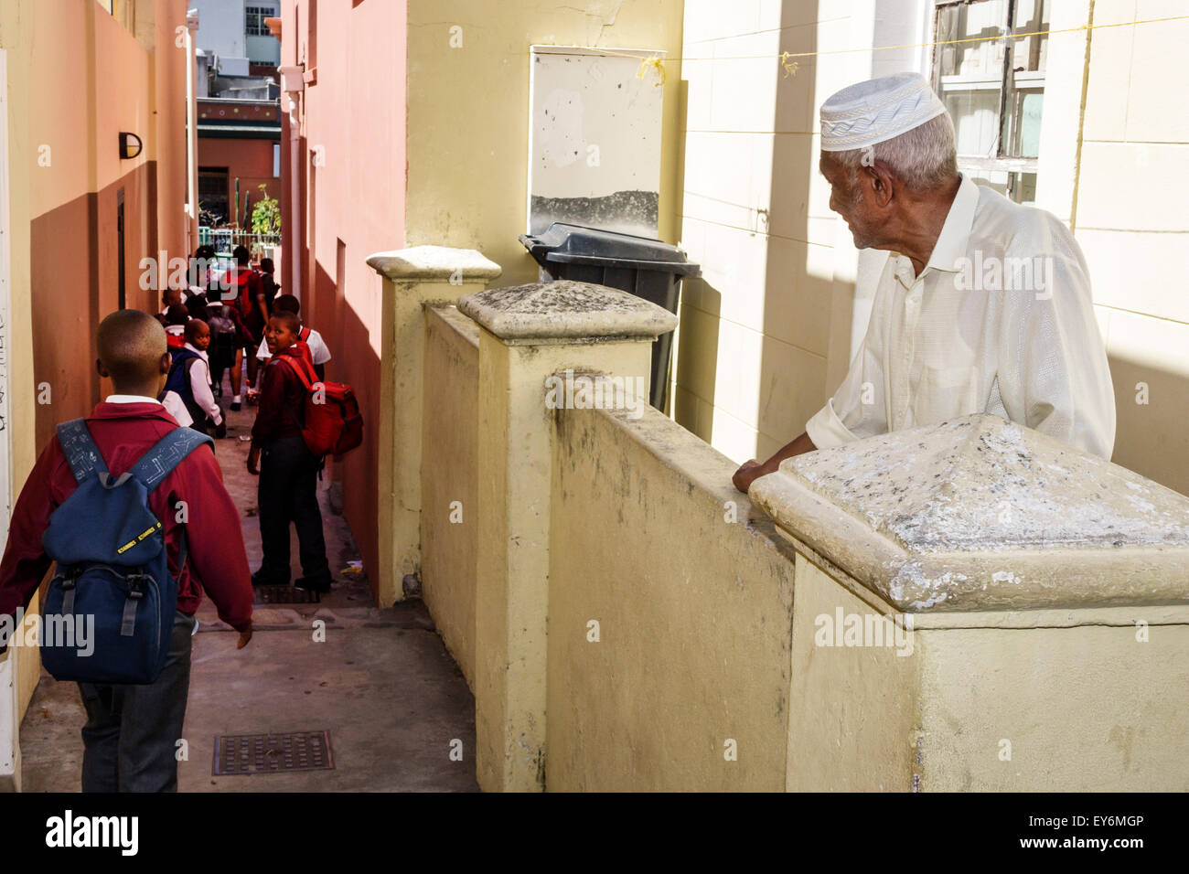 Cape Town South Africa,Bo-Kaap,Schotsche Kloof,Malay Quarter,Muslim,neighborhood,Black student students girl girls,youngster,female kids children male Stock Photo