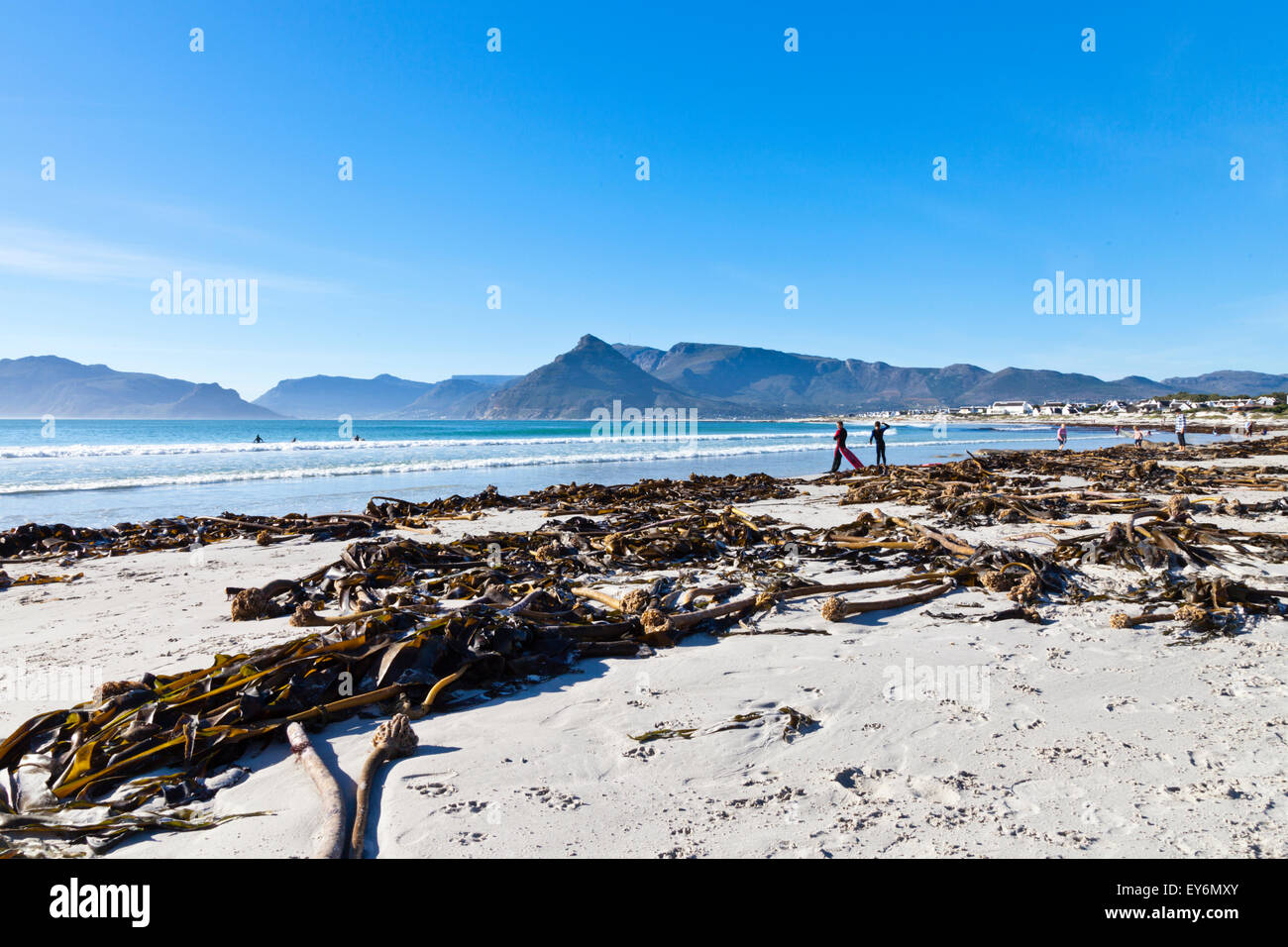 False Bay beach near Kalk Bay Cape Town South Africa, with Fish Hoek in the distance Stock Photo