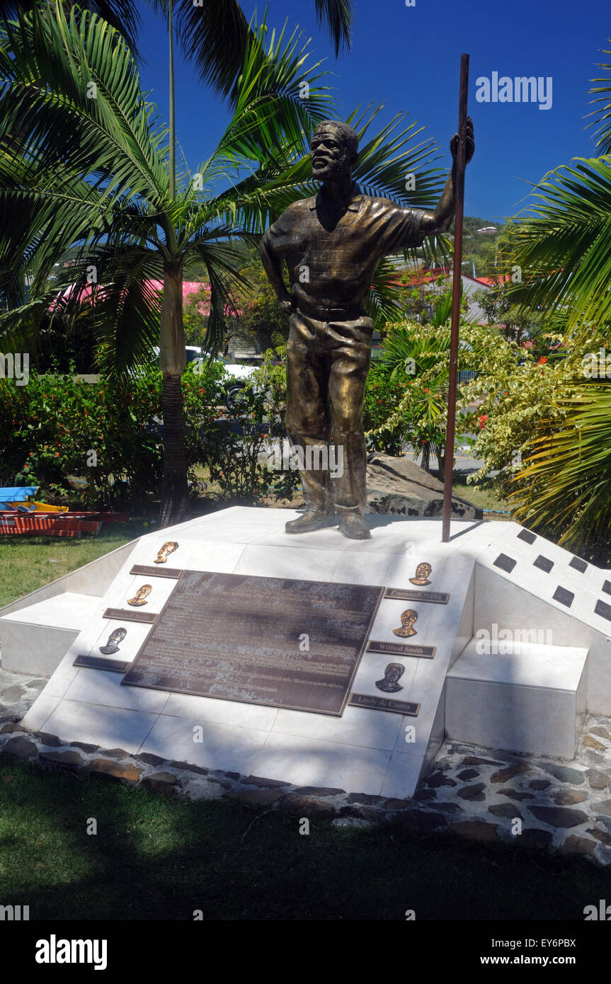 Statue (by Michael Meghiro) of activist Noel Lloyd (1936-2008) in the park named for him in Road Town, Tortola, Virgin Islands Stock Photo