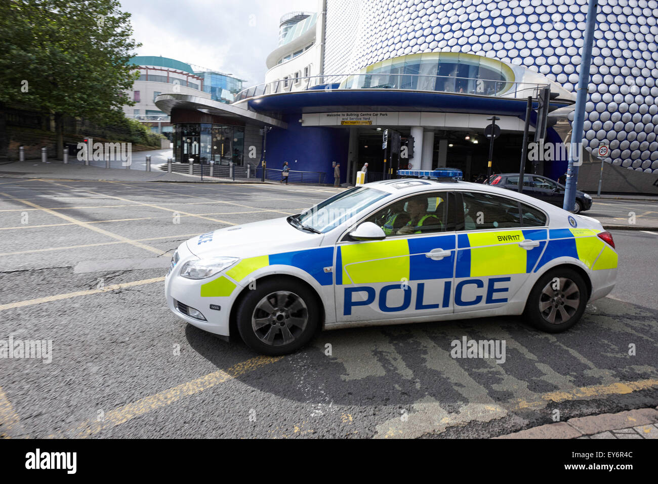 West Midlands police patrol car responding to call out in city centre Birmingham, UK Stock Photo