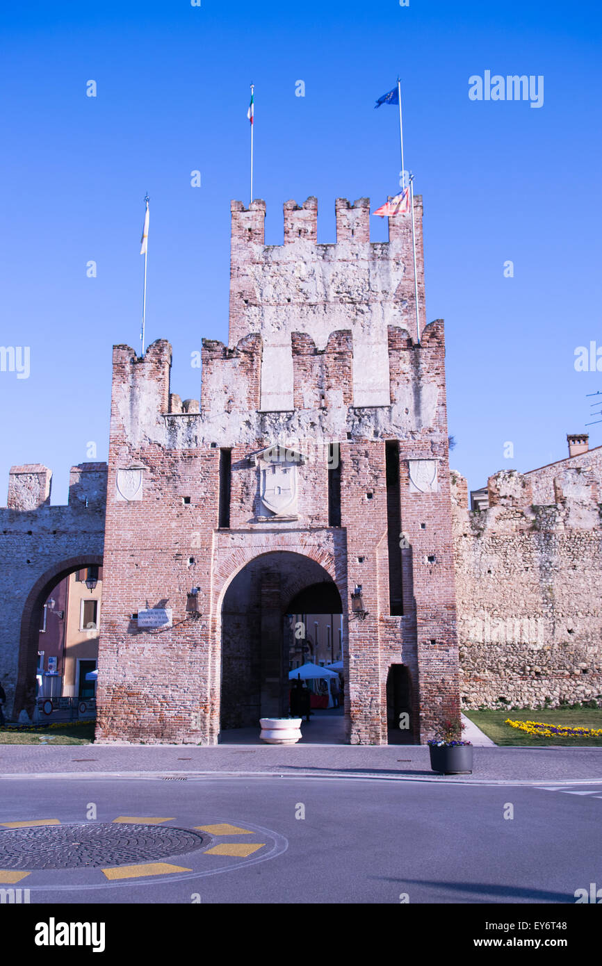 Ancient gateway to Soave, fortified city in the province of Verona, famous for the eponymous white wine. Stock Photo