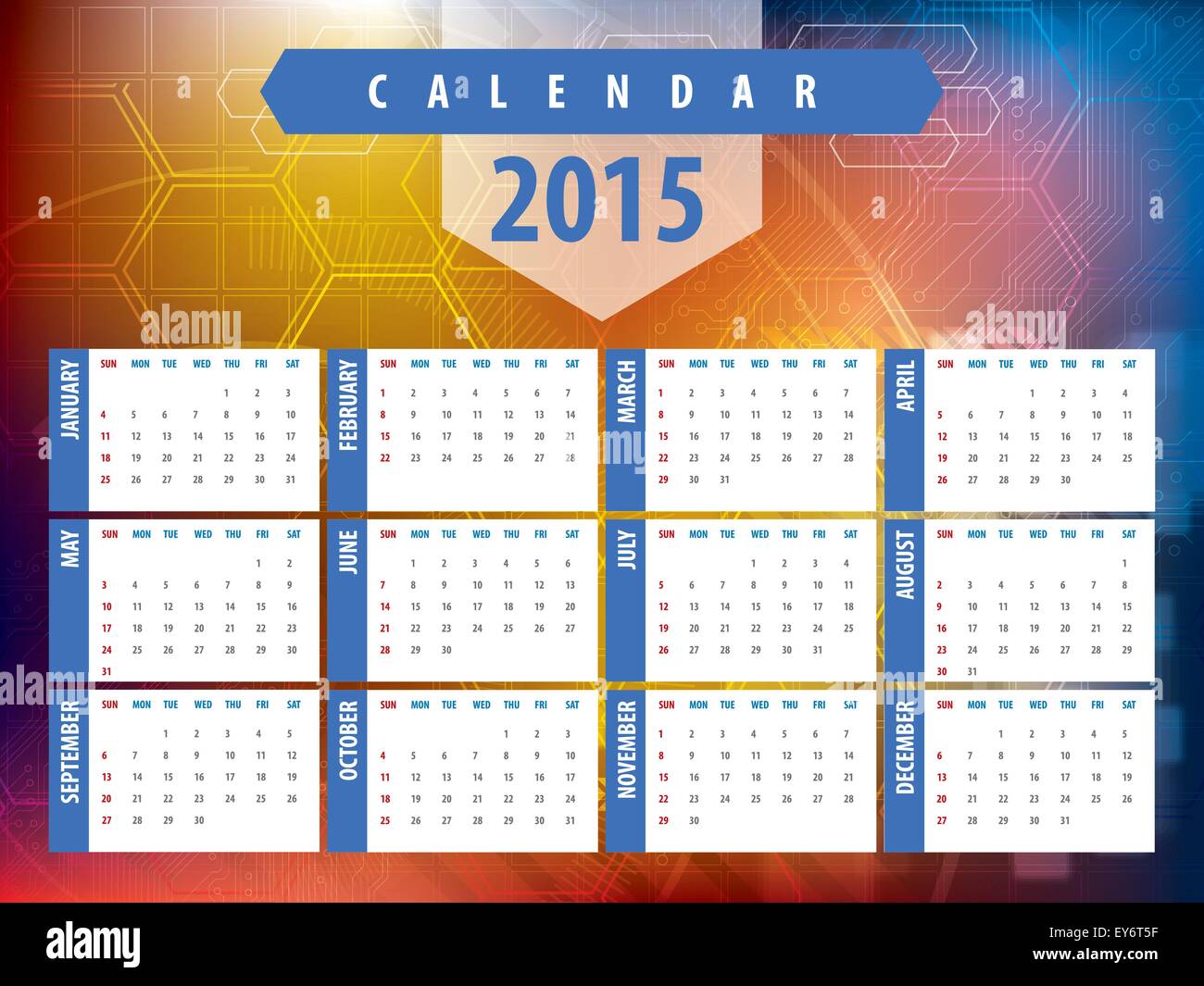 Calendar 2015 with futuristic technology designs Stock Vector Image