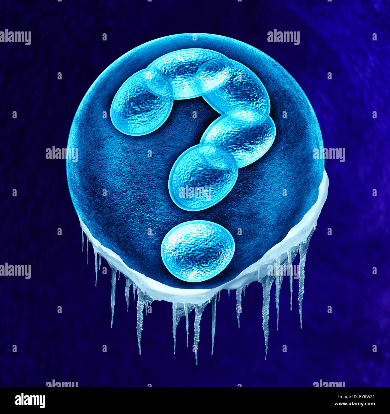 Frozen embryo concept and genetic and legal questions as a social issue or medical health care idea with a fertilized human egg Stock Photo