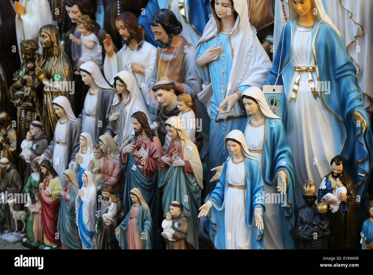 Catholic Religious items, figurines of saints in one of the Souvenir