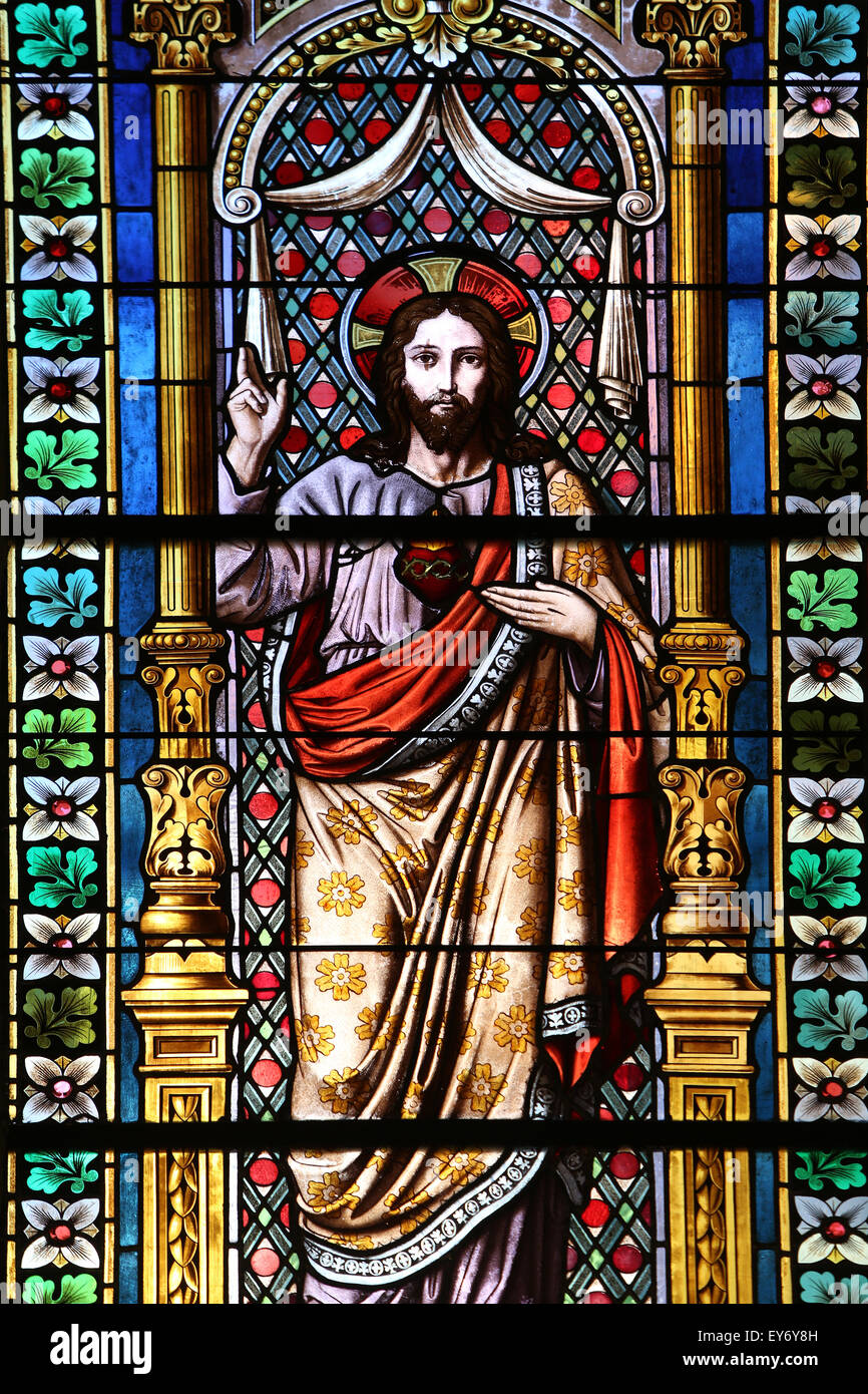 Jesus, stained glass window in Basilica Assumption of the Virgin Mary ...