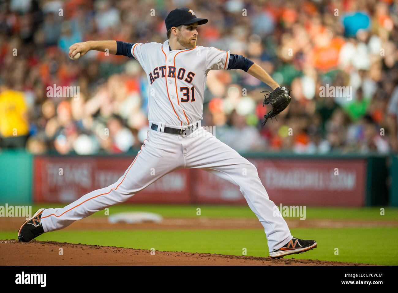 Houston, TX, USA. 22nd July, 2015. Houston Astros starting pitcher Collin McHugh (31) pitches during the 2nd inning of a Major League Baseball game between the Houston Astros and the Boston Red Sox at Minute Maid Park in Houston, TX. Trask Smith/CSM/Alamy Live News Stock Photo