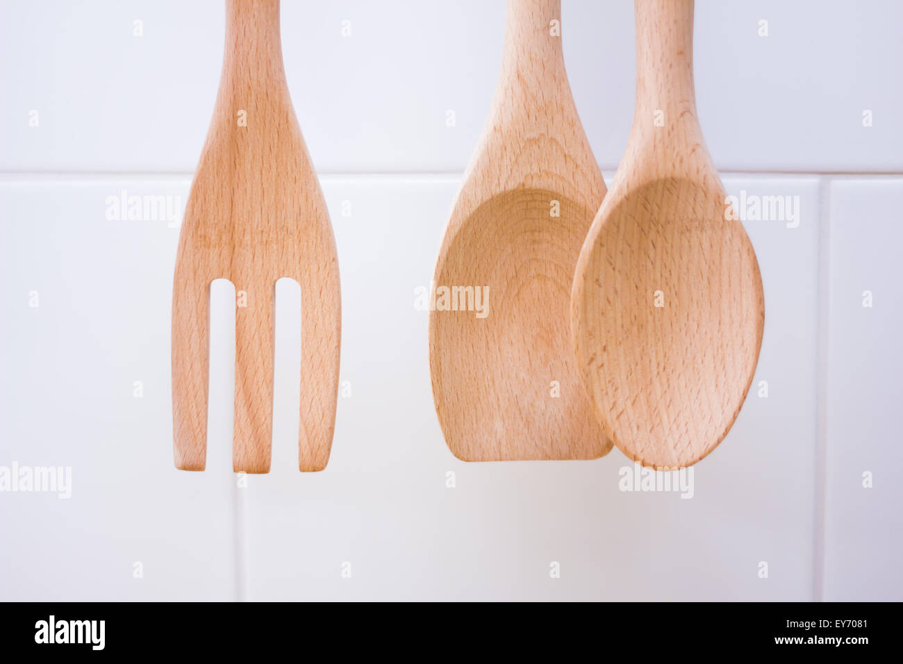 Assorted wooden cutlery Stock Photo