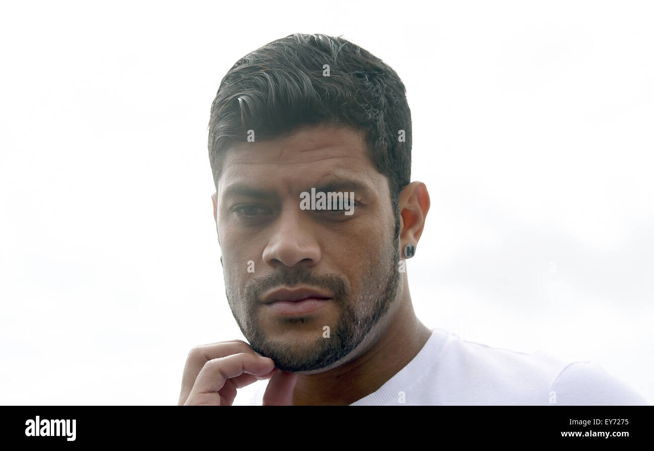 Brazilian national player and player of FC Zenit St. Petersburg, Hulk, talks to media representatives on the training grounds in St. Petersburg, Russia, 20 July 2015. Racist comments are part of the everyday life in Russian soccer, Hulk said. 'That happens during every match. I used to get mad. Today I blow the supporters kisses', the striker said on Monday. Photo: Marcus Brandt/dpa Stock Photo