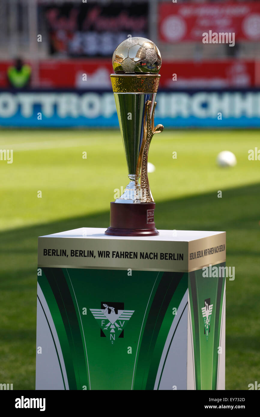 sports, football, Lower Rhine Cup, 2014/2015, final, Rot Weiss Essen versus Rot Weiss Oberhausen 6:5 on penalties, Stadium Essen, Hafenstrasse, Otelo cup Stock Photo