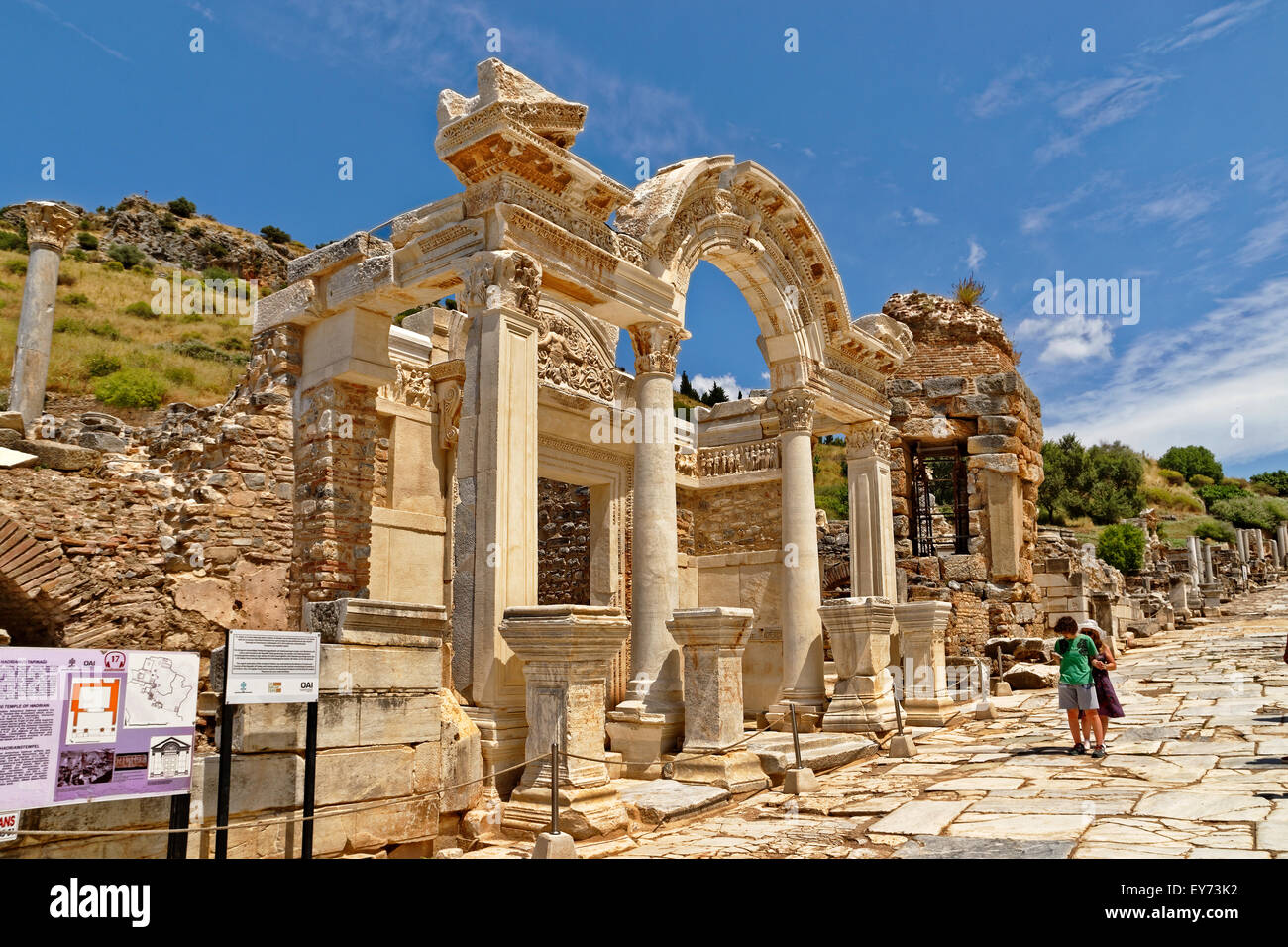Old street and facade of Hadrian's Temple at Ephesus ancient city near Selcuk, Kusadasi, Turkey Stock Photo