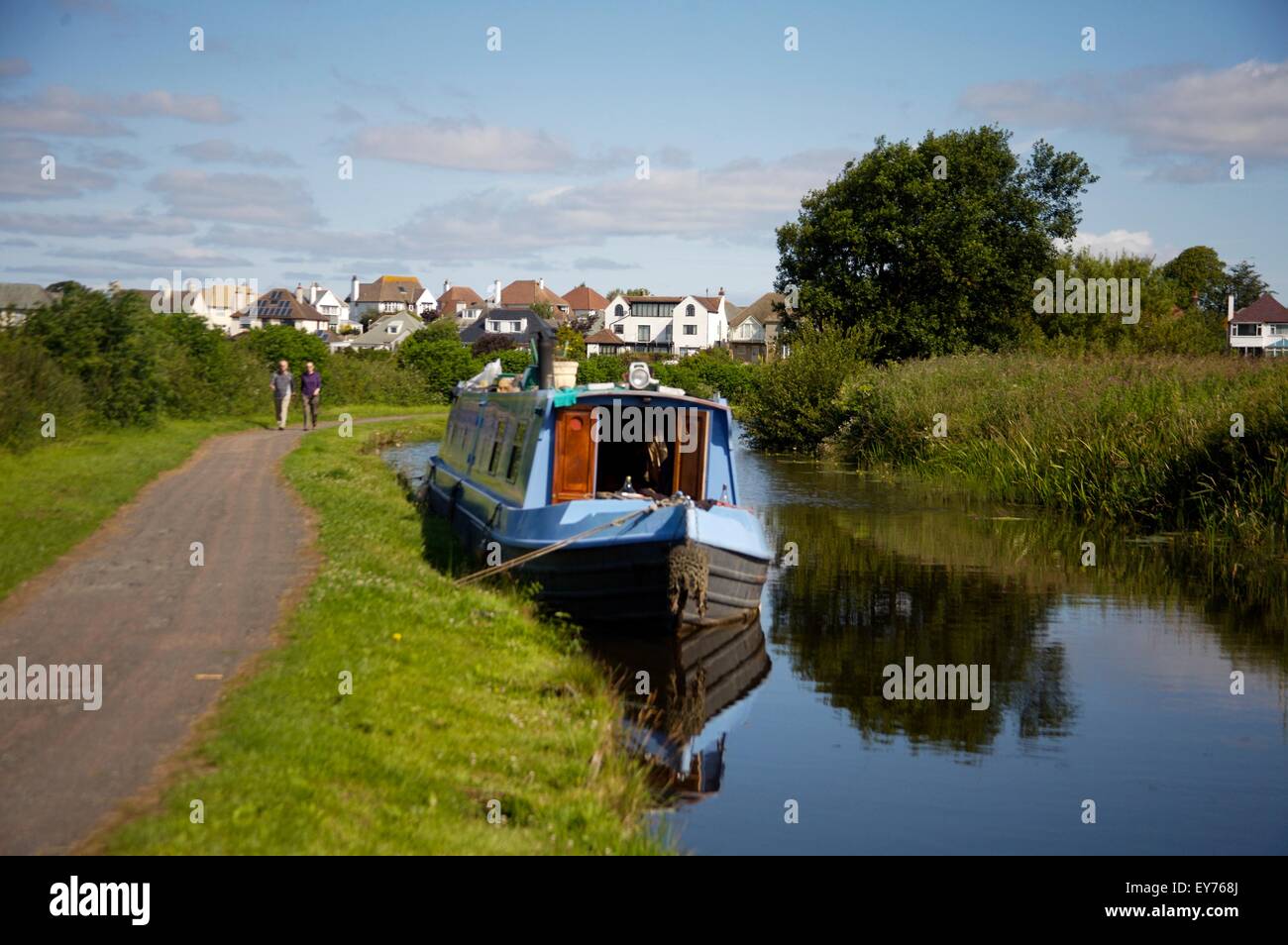 narrowboat on Lancaster Canal, Hest Bank, Lancashire Stock Photo