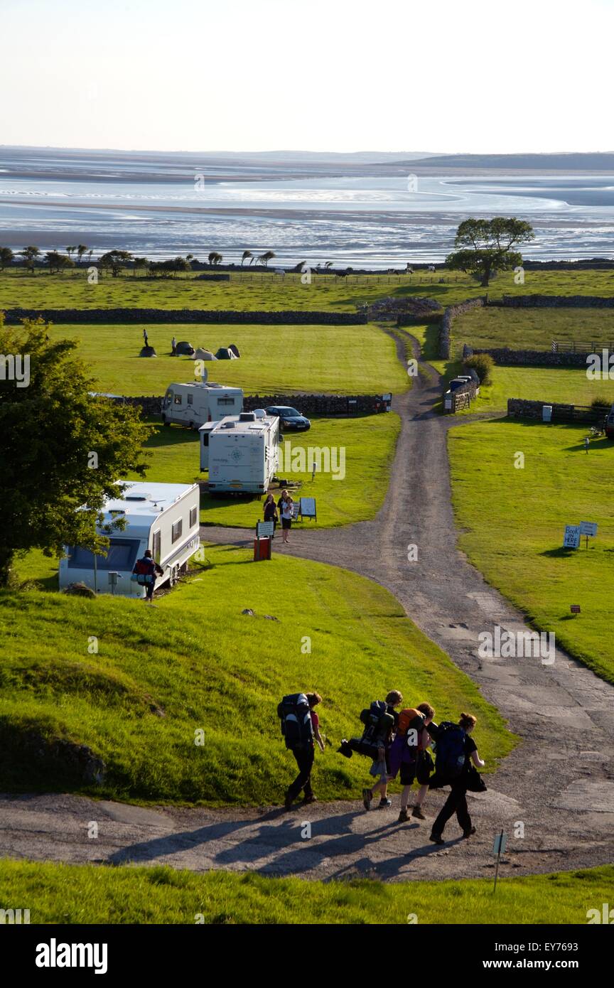 campsite at Silverdale, Cumbria, looking over Morecambe Bay Stock Photo