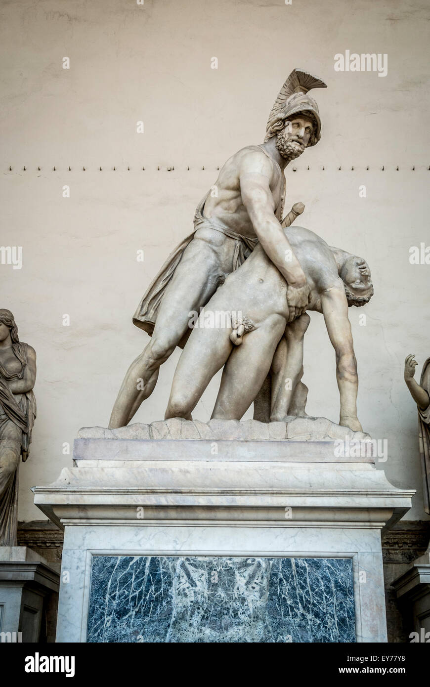 Menelaus supporting the body of Patroclus sculpture at Loggia Della Signoria. Florence, Italy. Stock Photo