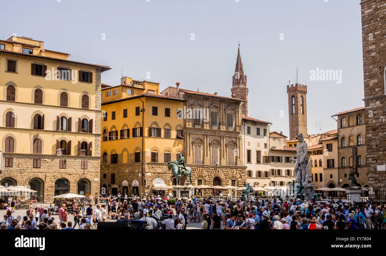 Tourists in Piazza della Signoria, Florence, Italy Stock Photo
